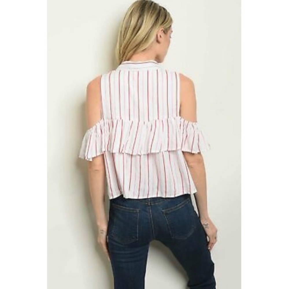 Cold Shoulder Striped Ruffle Top-Size S - Picture 2 of 6